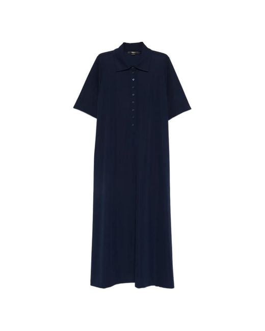 Seventy Blue Buttoned Maxi Shirt Dress