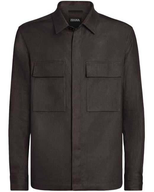 Zegna Black Linen Shirt Jacket for men