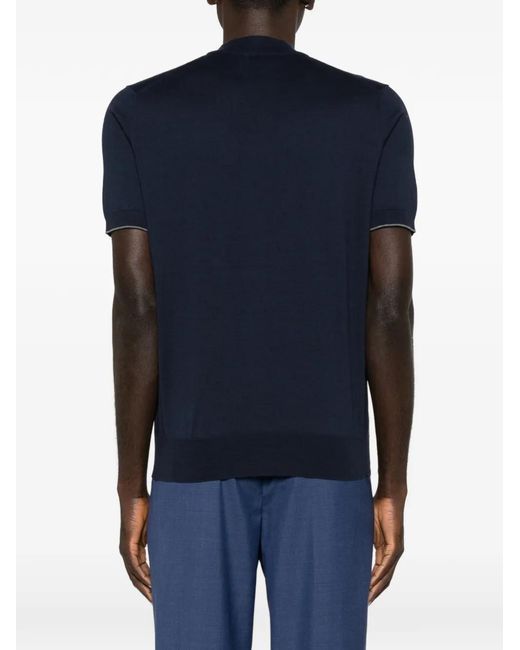 Brunello Cucinelli Blue Mock-Neck Sweater for men