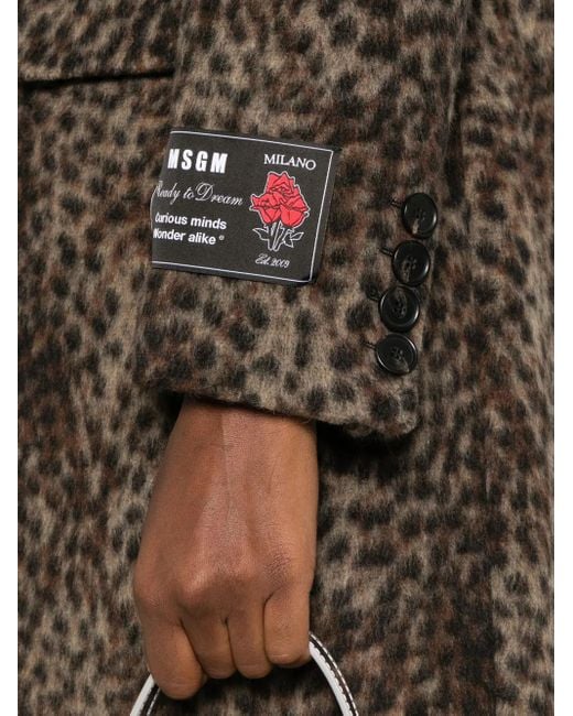 MSGM Brown Leopard-Print Single-Breasted Coat
