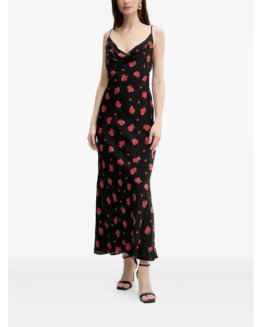 Robe Mi-Longue Fleurie À Col Bénitier Bardot en coloris Black