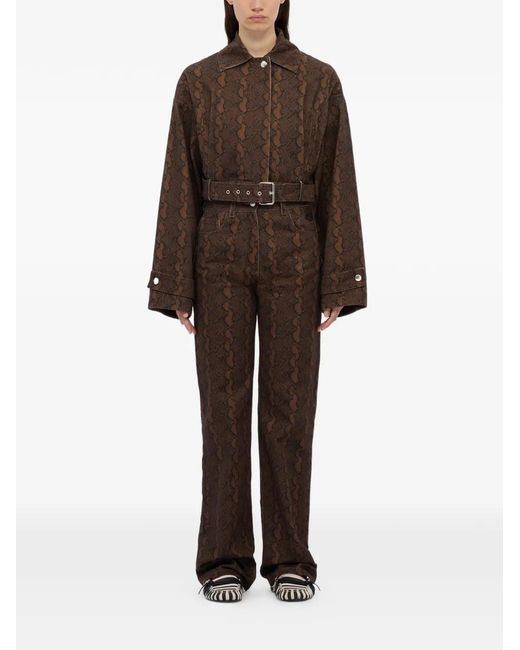 MSGM Brown Belted Patterned Coat