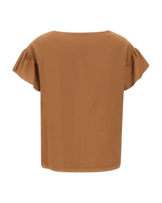 Kaos Brown V-Neck Ruffled Blouse