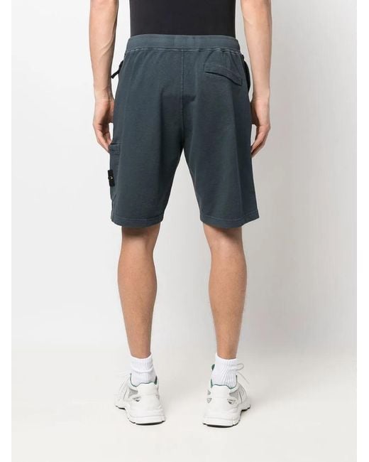 Stone Island Blue Logo-Patch Knee-Length Shorts for men