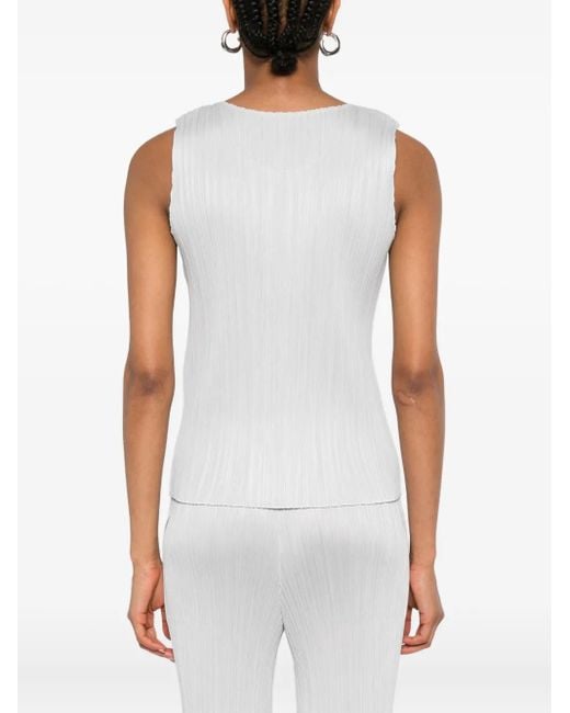 Pleats Please Issey Miyake White Pleated Sleeveless Top