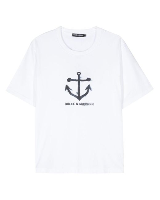 Dolce & Gabbana White Marina-print Cotton T-shirt for men