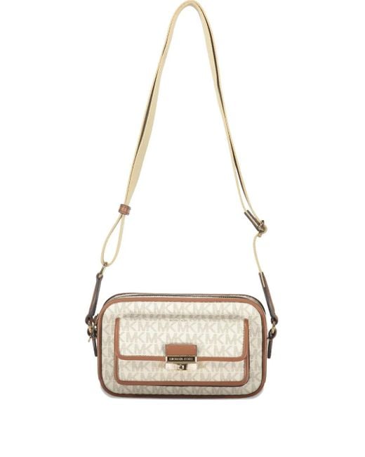 Michael Kors White Bradshaw Monogram Flap-Pocket Shoulder Bag