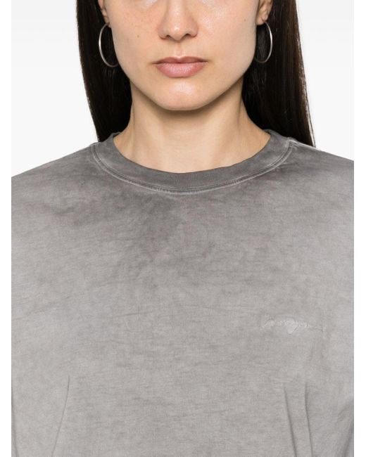 MSGM Gray Logo-embroidered Cotton T-shirt