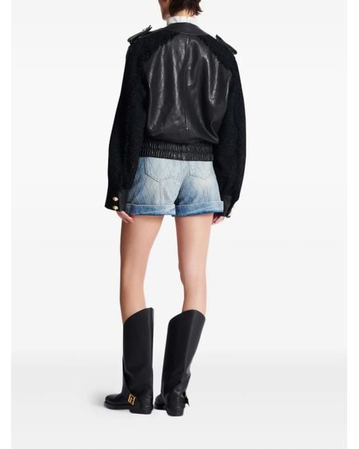 Veste Bomber À Empiècement En Tweed Balmain en coloris Black