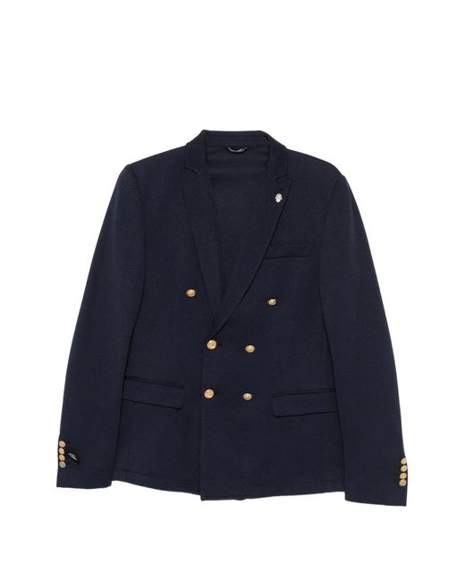 Daniele Alessandrini Blue Double-Breasted Textured-Finish Blazer for men