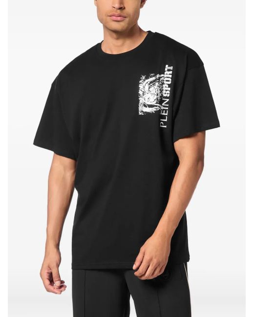 Philipp Plein Black Tiger-Print Cotton T-Shirt for men