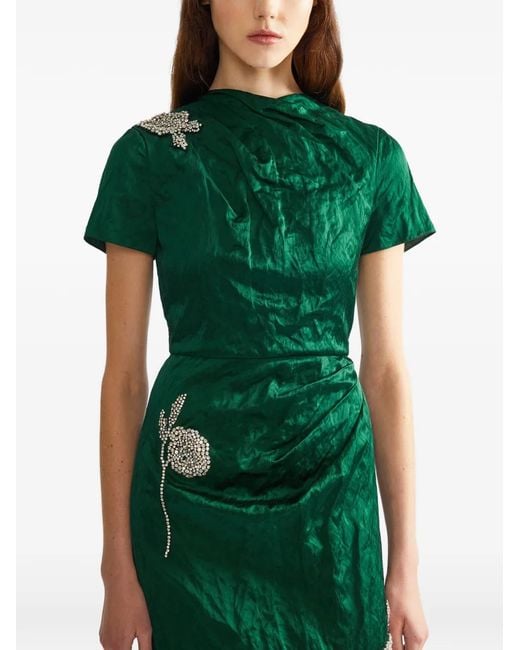Erdem Green Crystal-Embellished Textured Maxi Gown