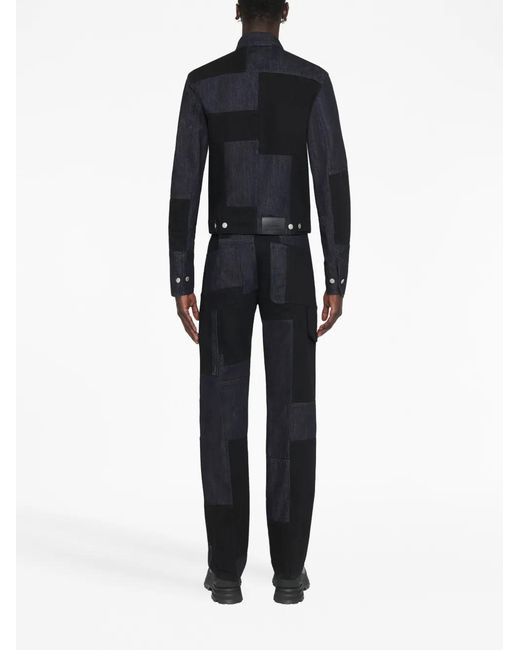McQueen Blue Patchwork Straight-Leg Jeans for men