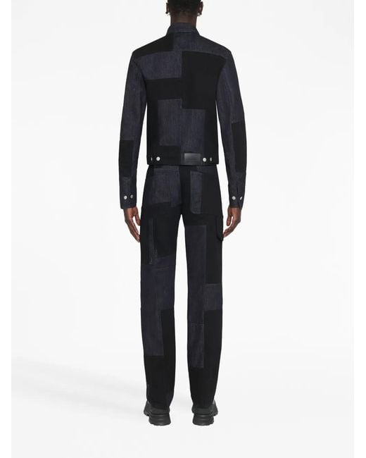 McQueen Blue Patchwork Straight-Leg Jeans for men