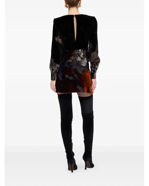 Roberto Cavalli Black Minikleid Mit Langen Ärmeln Und Print