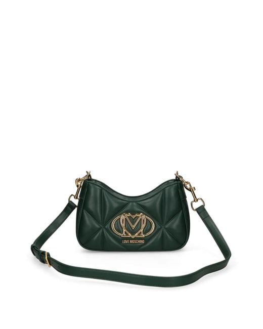 Love Moschino Green Quilted Logo-Plaque Shoulder Bag