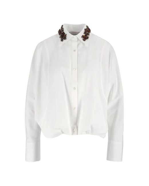 Ermanno Scervino White Cropped Embellished Collar Wide Cuff Shirt