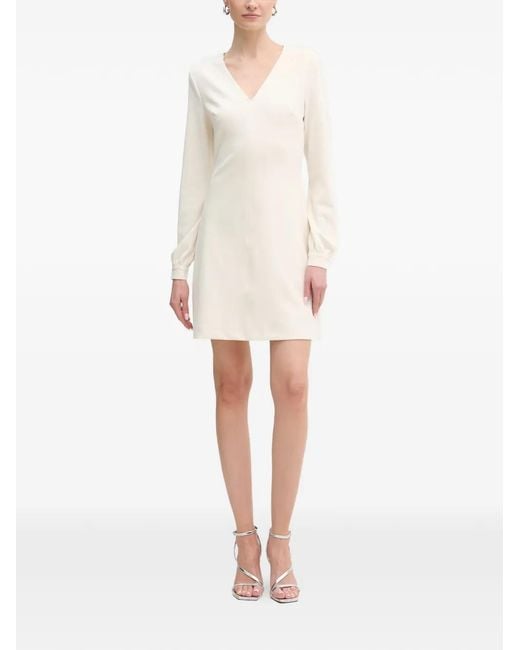 Guess White Evelina V-Neck Long-Sleeve Mini Dress