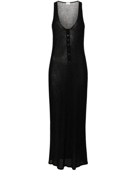 Saint Laurent Geribbelde Maxi-jurk in het Black