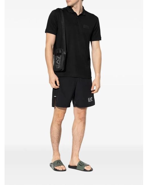 EA7 Black Button Logo Polo Shirt for men