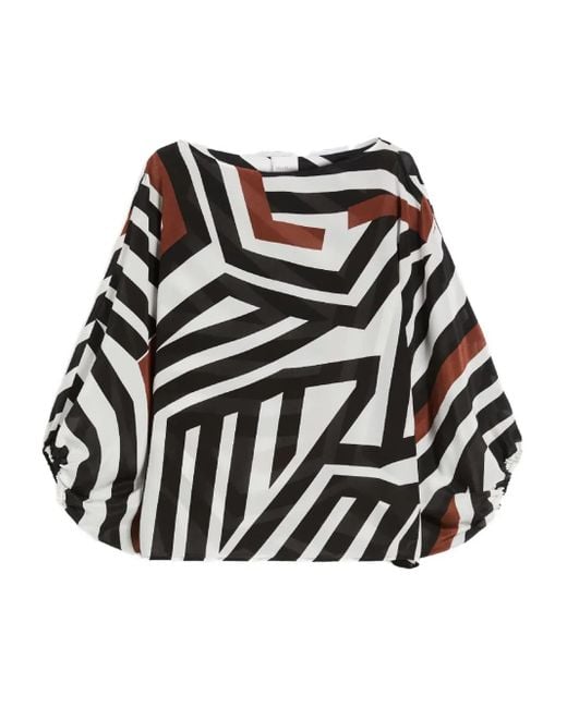Max Mara Black Camino Asymmetric Striped Blouse