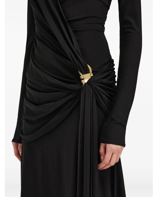Ferragamo Black Viscose Dress With Gathered Waist
