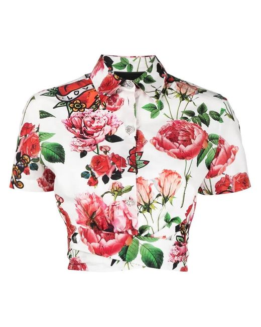 Philipp Plein Red Tie Detail Cropped Shirt