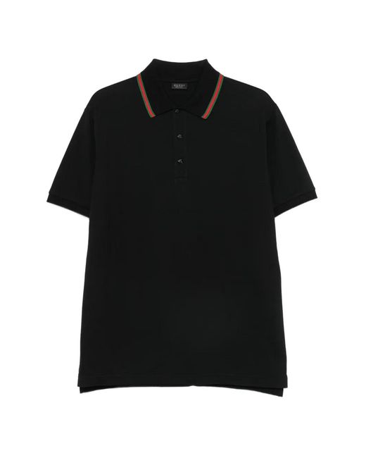 Gucci Black Web-Stripe Cotton-Piqué Polo Shirt for men