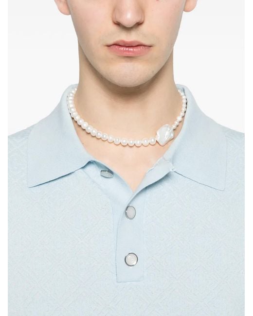 Casablanca Blue Pointelle Monogram Polo Shirt for men