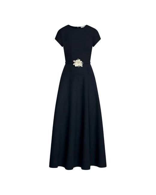 Oscar de la Renta Blue Floral Belt Dress