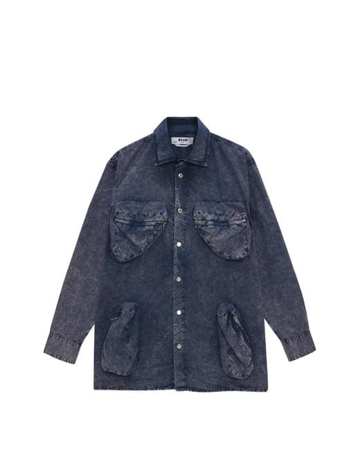 MSGM Blue Zippered Pocket Shirt for men