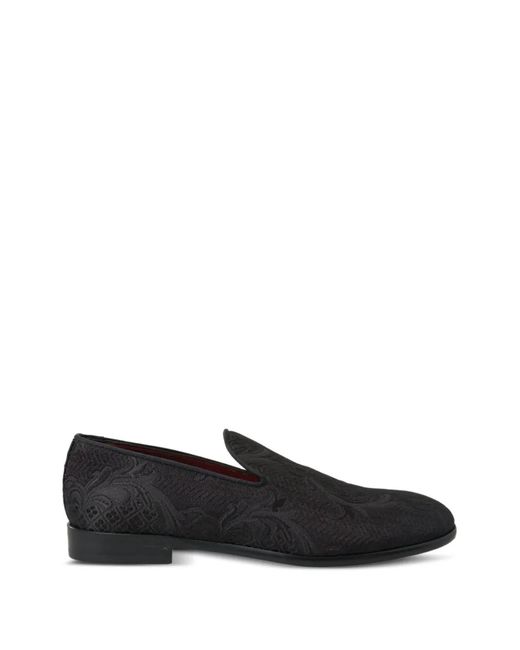Dolce & Gabbana Black Brocade-Effect Almond-Toe Loafers for men