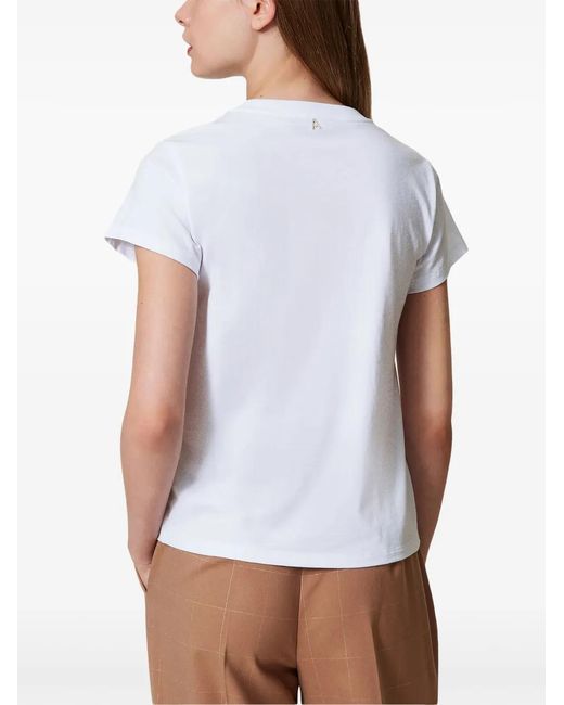 Twinset White Logo-Embellished T-Shirt
