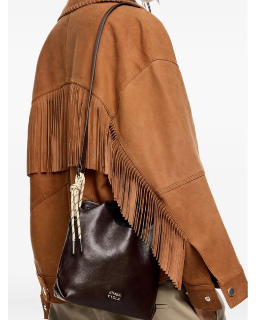 Bimba Y Lola Black Rope-Detail Leather Tote Bag