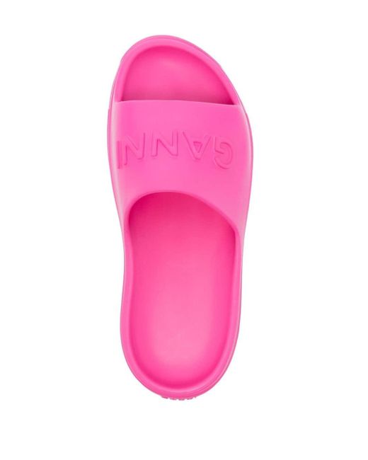 Ganni Chunky Slippers Met Logo-reliëf in het Pink