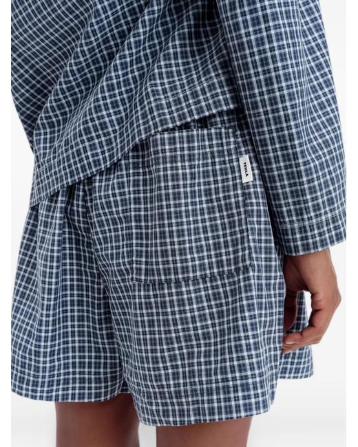 Tekla Blue Check-Print Organic-Cotton Pajamas