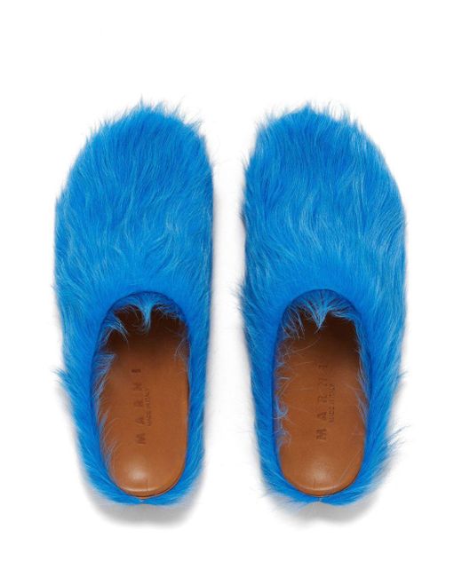Marni Blue Faux Fur Slippers for men