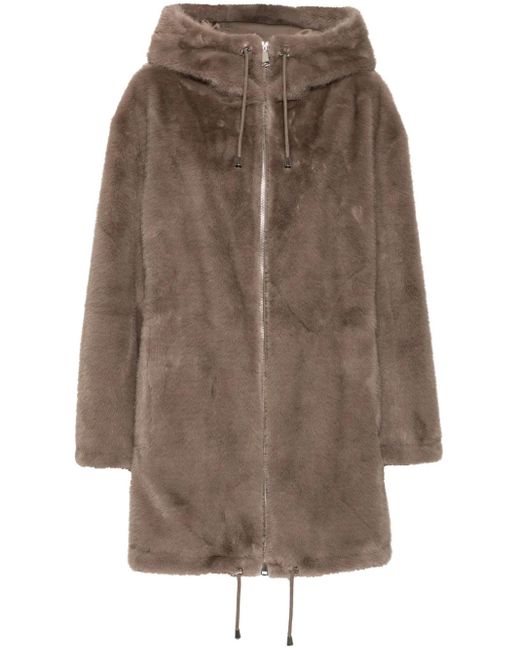 P.A.R.O.S.H. エコファー フーデッドコート Brown