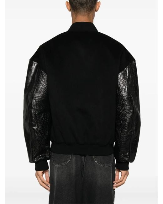 VTMNTS Black Embossed-Crocodile Detail Bomber Jacket for men