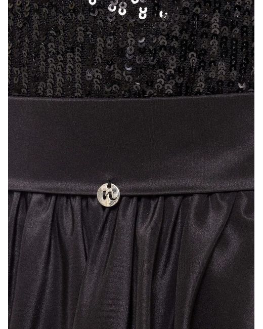 Nissa Black Sequin-Panel Taffeta Midi Dress