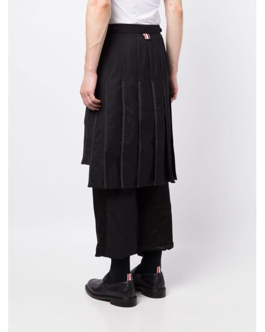 Thom Browne Black Super 120's Collage Pleated Trouser Skirt for men