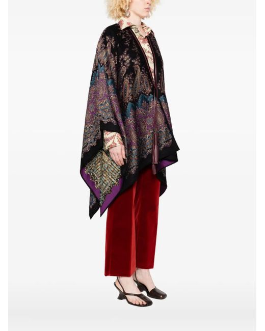 Etro Black Paisley-Print Tasselled Poncho