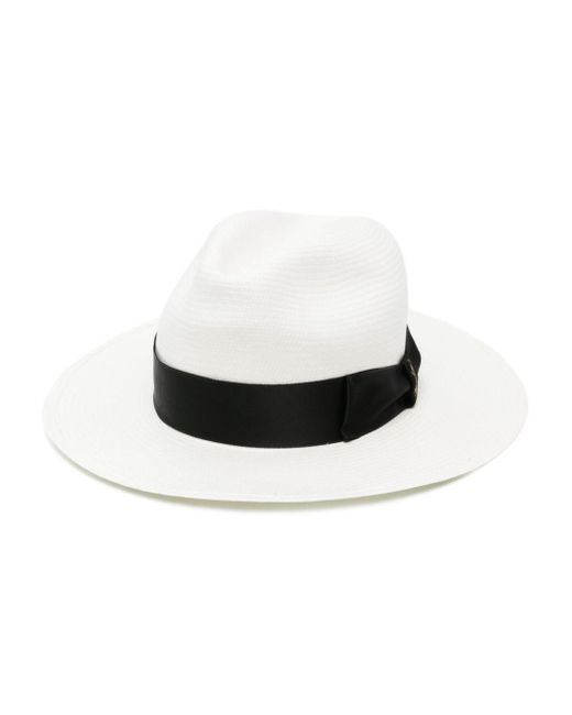 Borsalino White Straw Fedora Hat for men
