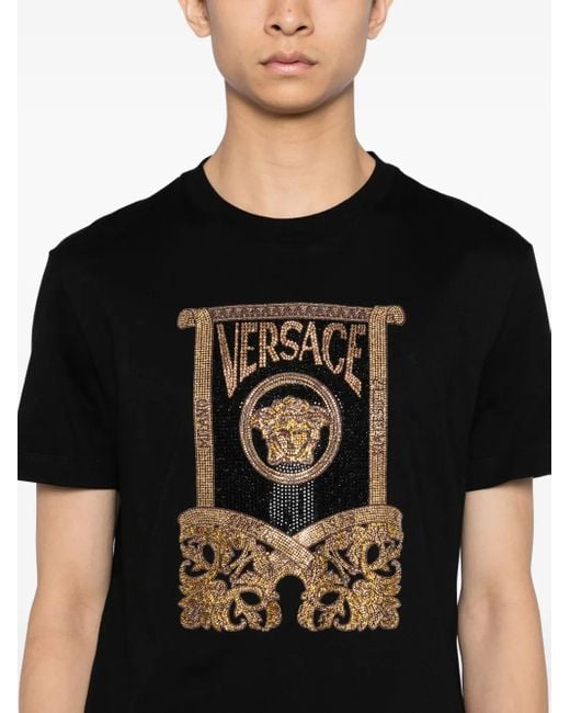 Versace Black Crystal-Embellishment T-Shirt for men