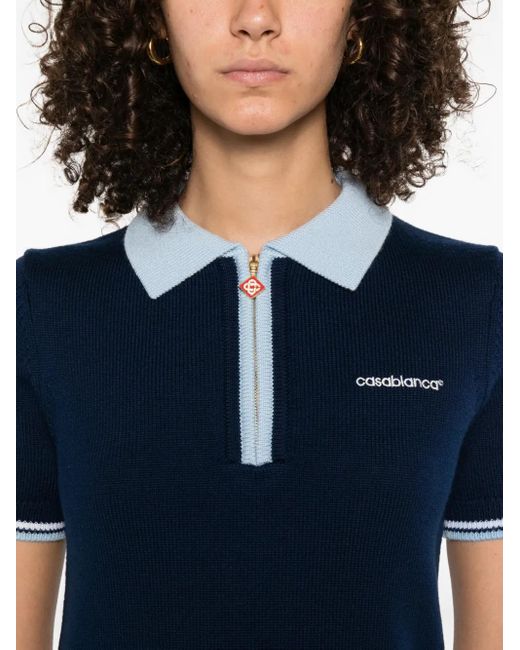 Casablanca Blue Gestreiftes Strickoberteil mit Reißverschluss