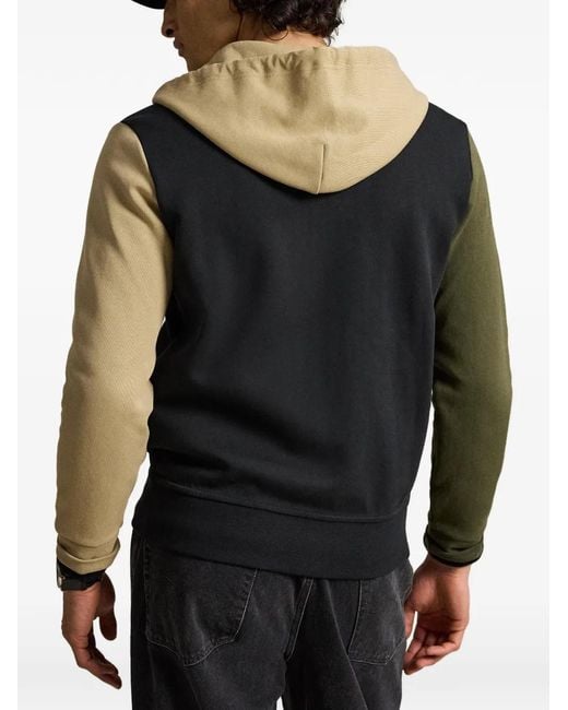 Polo Ralph Lauren Black Colour-Block Logo-Embroidered Hoodie for men