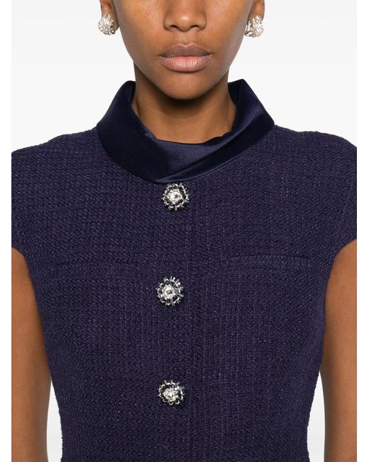 Self-Portrait Blue Boucle Taffeta Midi Dress