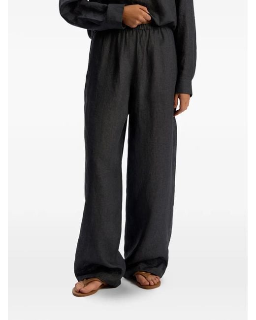 12 STOREEZ Black Delave Drawstring-Cuff Linen Trousers