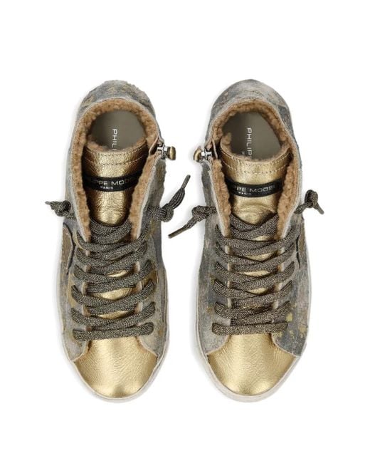 Philippe Model Brown Metallic High-Top Sneakers