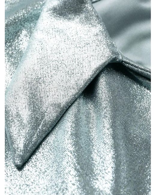 Off-White c/o Virgil Abloh Blue Metallic Draped Midi Dress